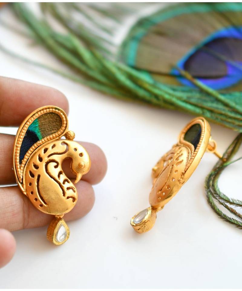 Royal Gold Tone Premium Quality Peacock Feather Necklace Set