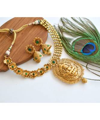 Divine Antique Green Lakshmi Necklace Set-dj05408 1