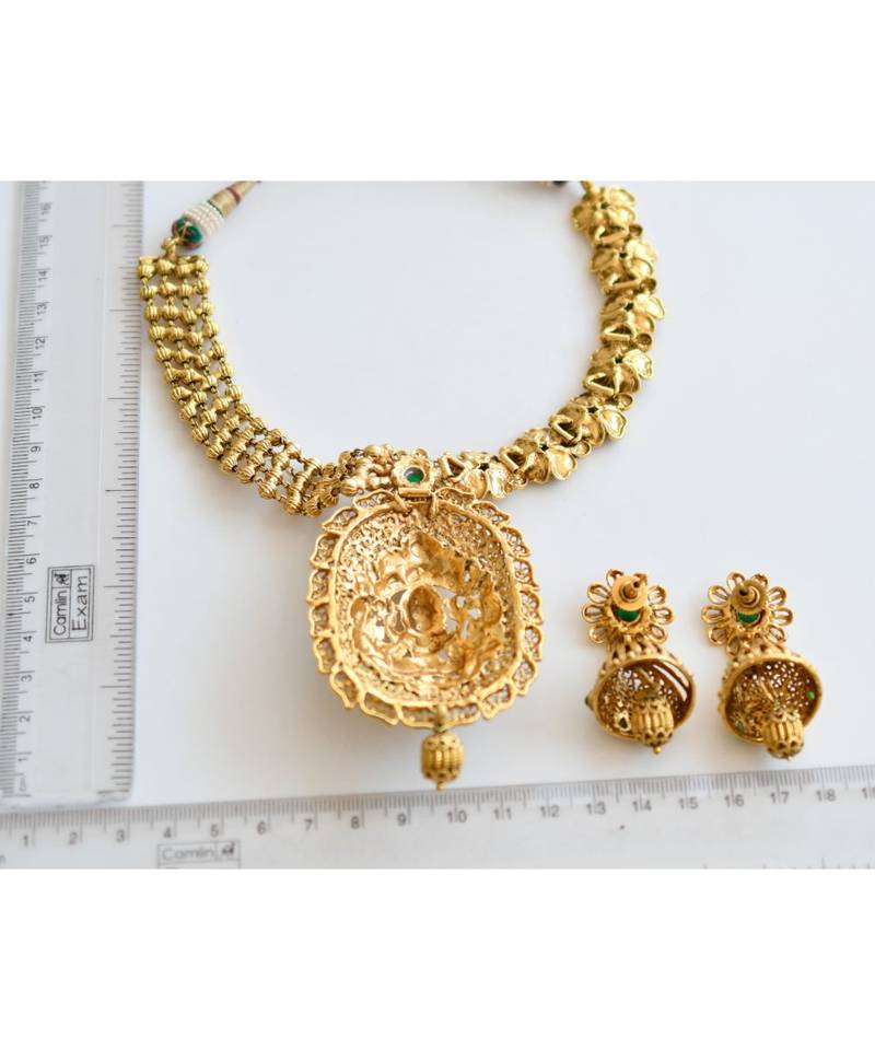 Divine Antique Green Lakshmi Necklace Set-dj05408