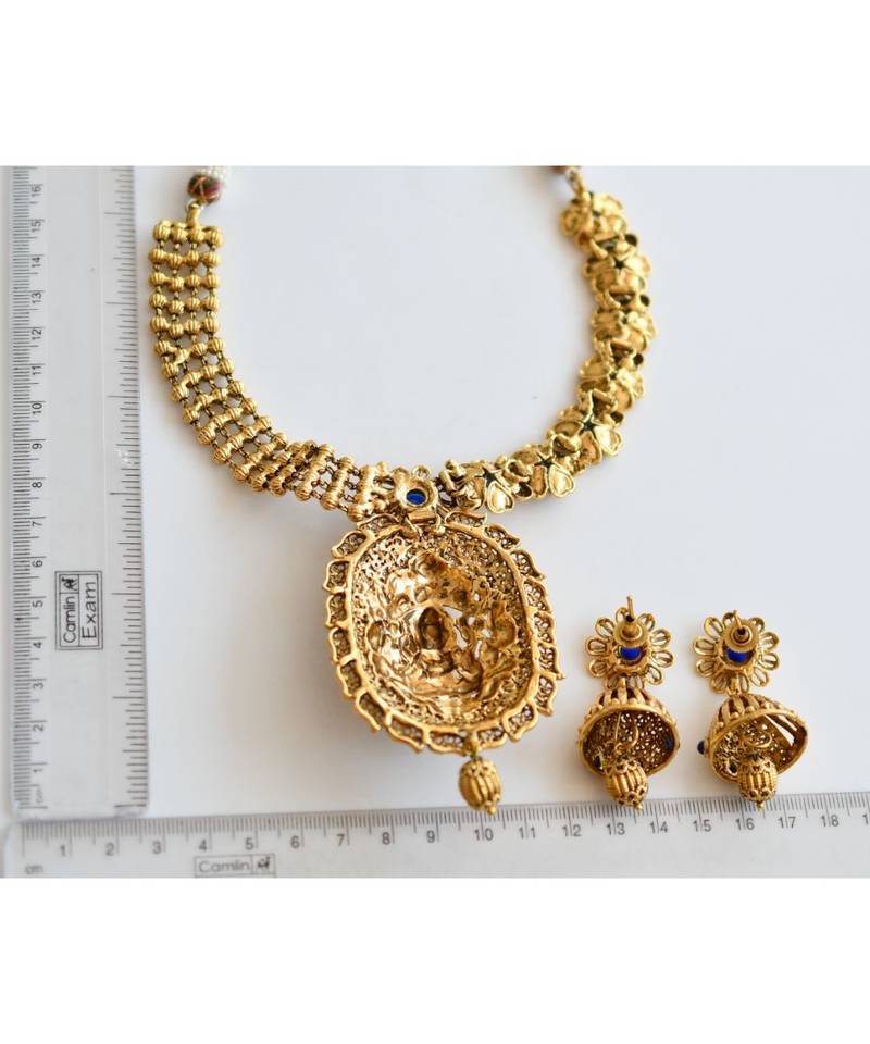 Divine Antique Blue Lakshmi Necklace Set-dj05412