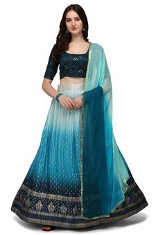 Sky-blue fancy silk semi stitched lehenga