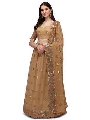 Beige embroidered
 georgette semi stitched lehenga 1