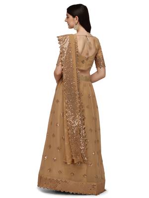 Beige embroidered
 georgette semi stitched lehenga 3