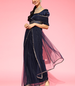 Inddus Navy Blue Sequinned Net Belted Saree