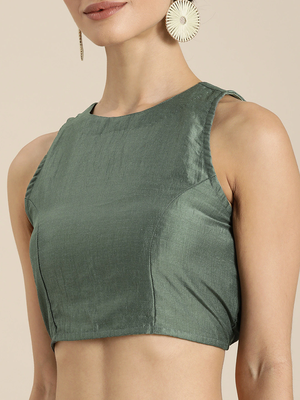 Olive green solid net saree with Embroidered border Saree 3