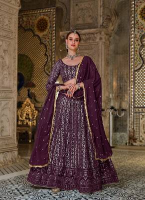 Wine embroidered georgette lehenga 1