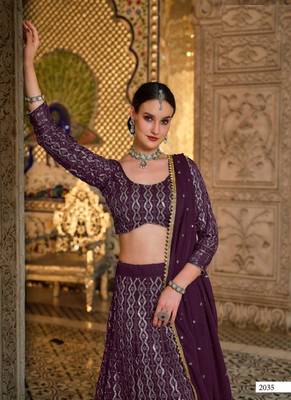 Wine embroidered georgette lehenga 2