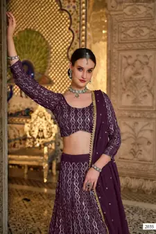 Wine embroidered georgette lehenga