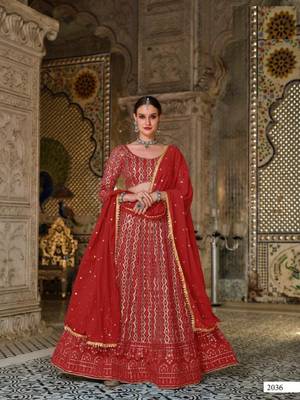 Red embroidered georgette lehenga 1