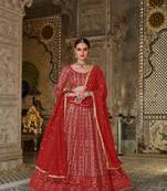 Red embroidered georgette lehenga