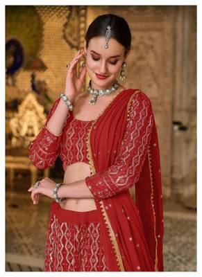 Red embroidered georgette lehenga 2