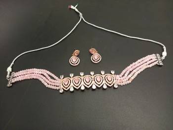 Pink American Diamond Choker Designer Jewellery Necklace with Onyx Beading for Women 1