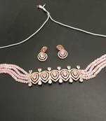 Pink American Diamond Choker Designer Jewellery Necklace with Onyx Beading for Women