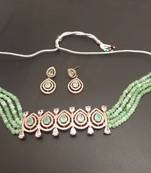 Green American Diamond Choker Designer Jewellery Necklace with Onyx Beading for Women