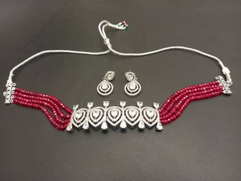 White American Diamond Choker Designer Jewellery Necklace with Onyx Beading for Women 1