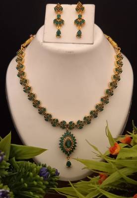 Green Indian Jewellery Copper Gold Plated Necklace Set for Women 1