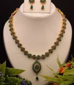 Green Indian Jewellery Copper Gold Plated Necklace Set for Women
