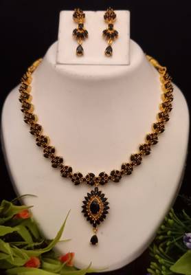 Black Indian Jewellery Copper Gold Plated Necklace Set for Women 1