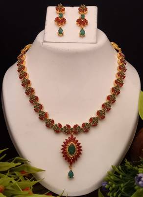 Multicolor Indian Jewellery Copper Gold Plated Necklace Set for Women 1