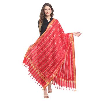 Red Gota Patti Work Cotton Dupatta 1