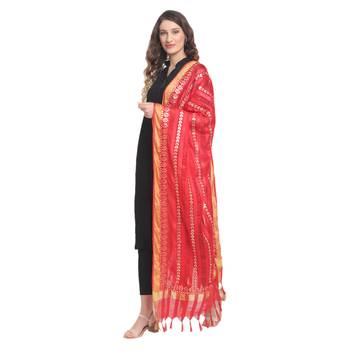 Red Gota Patti Work Cotton Dupatta 3