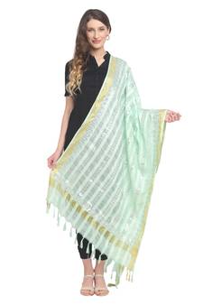 Olive Green Gota Patti Work Cotton Dupatta