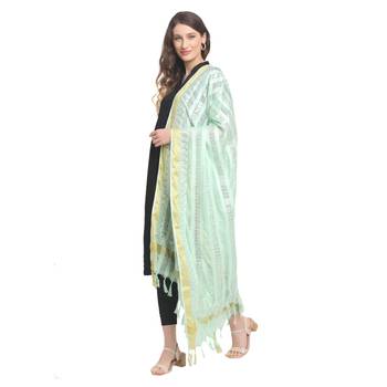 Olive Green Gota Patti Work Cotton Dupatta 3