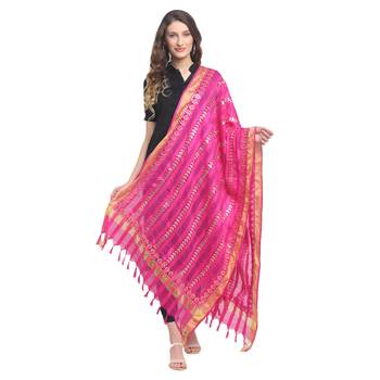 Pink Gota Patti Work Cotton Dupatta 1