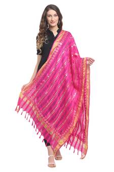 Pink Gota Patti Work Cotton Dupatta
