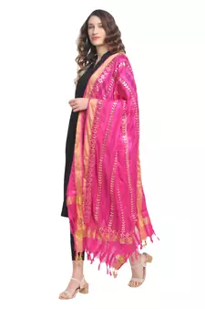 Pink Gota Patti Work Cotton Dupatta