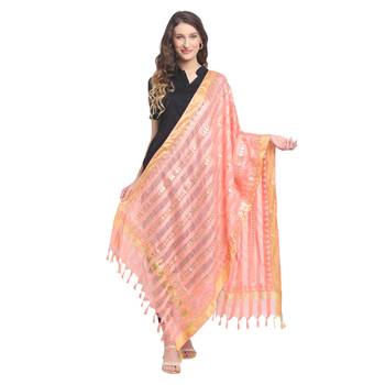 Peach Gota Patti Work Cotton Dupatta 1