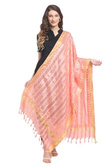 Peach Gota Patti Work Cotton Dupatta
