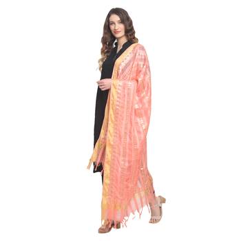 Peach Gota Patti Work Cotton Dupatta 3