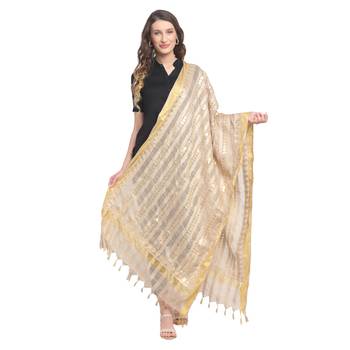 Beige Gota Patti Work Cotton Dupatta 1
