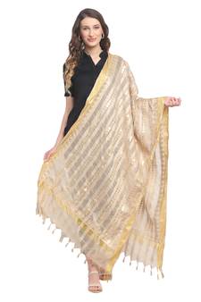 Beige Gota Patti Work Cotton Dupatta