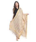 Beige Gota Patti Work Cotton Dupatta
