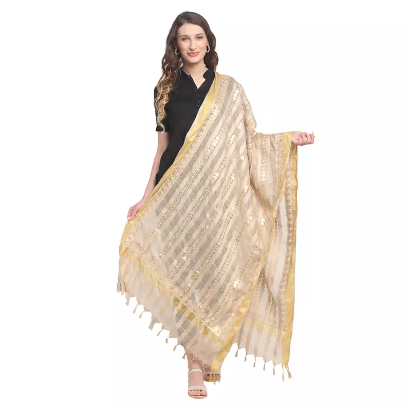 Beige Gota Patti Work Cotton Dupatta