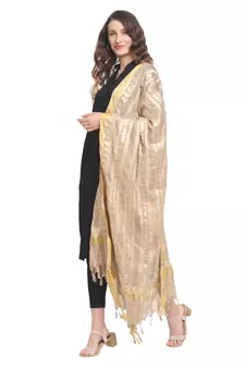 Beige Gota Patti Work Cotton Dupatta