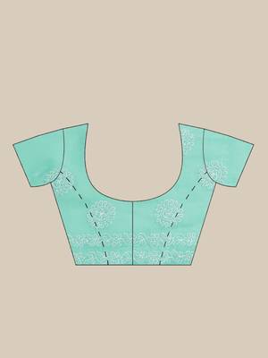 Ada Hand Embroidered Sea Green Cotton Lucknow Chikan Women Saree With Blouse - A311143 6