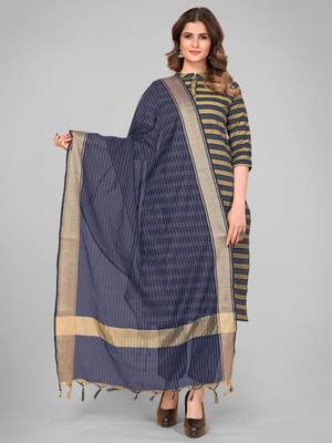 Vbuyz Women'S Art Silk Dark Blue Striped Dupatta 1