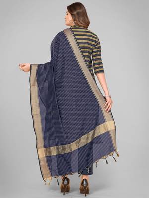 Vbuyz Women'S Art Silk Dark Blue Striped Dupatta 2