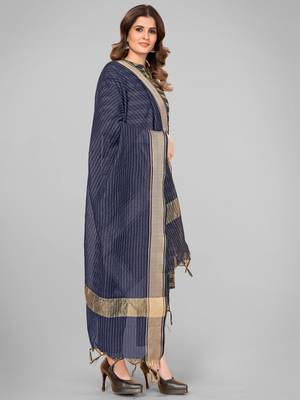 Vbuyz Women'S Art Silk Dark Blue Striped Dupatta 3