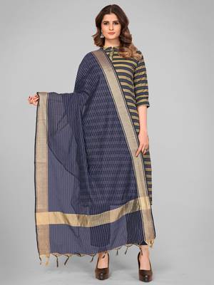Vbuyz Women'S Art Silk Dark Blue Striped Dupatta 4