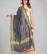 Vbuyz Women'S Art Silk Grey Striped Dupatta