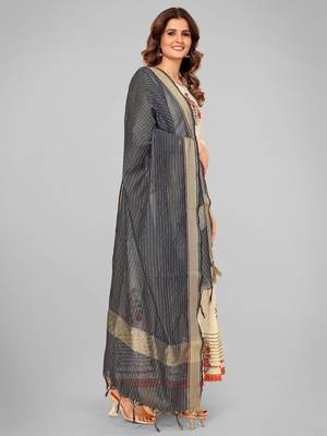 Vbuyz Women'S Art Silk Grey Striped Dupatta 3