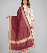 Vbuyz Women'S Art Silk Maroon Striped Dupatta