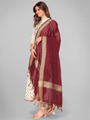 Vbuyz Women'S Art Silk Maroon Striped Dupatta 3