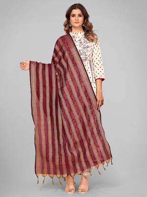 Vbuyz Women'S Art Silk Maroon Woven Design Dupatta 1