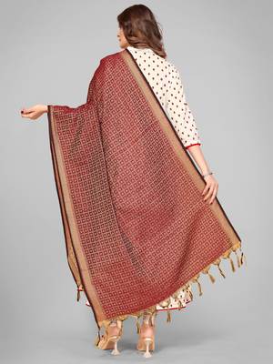 Vbuyz Women'S Art Silk Maroon Woven Design Dupatta 2