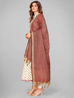 Vbuyz Women'S Art Silk Maroon Woven Design Dupatta 3